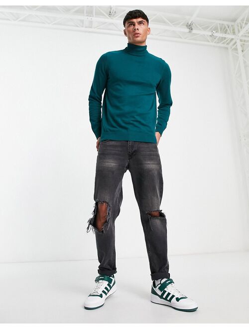 Threadbare cotton roll neck sweater in teal