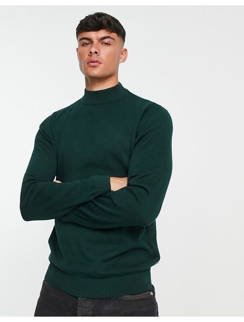 Jack & Jones Essentials mock neck sweater in green