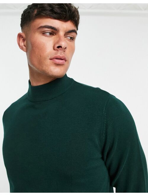 Jack & Jones Essentials mock neck sweater in green