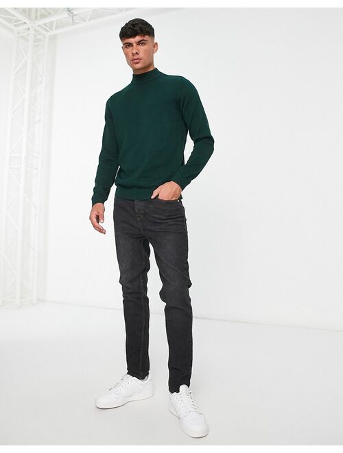 Jack & Jones Essentials mock neck sweater in green