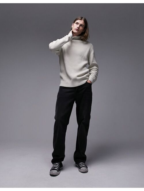 Topman fisherman turtle neck sweater in stone