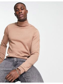 Threadbare cotton roll neck sweater in beige