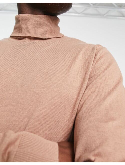 Threadbare cotton roll neck sweater in beige