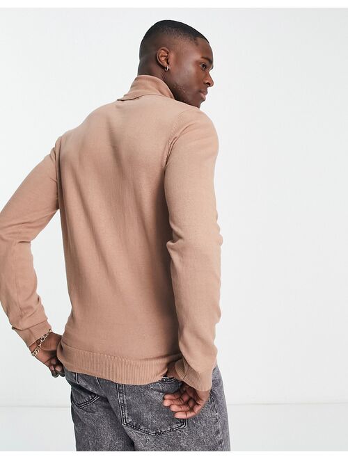 Threadbare cotton roll neck sweater in beige