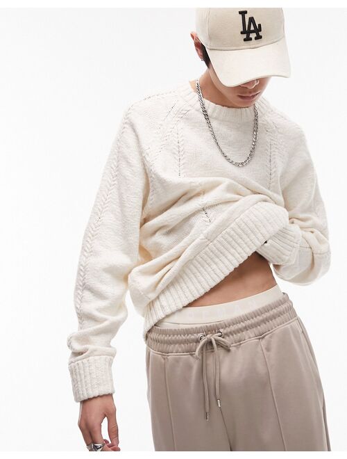 Topman neppy cable knit sweater in ecru