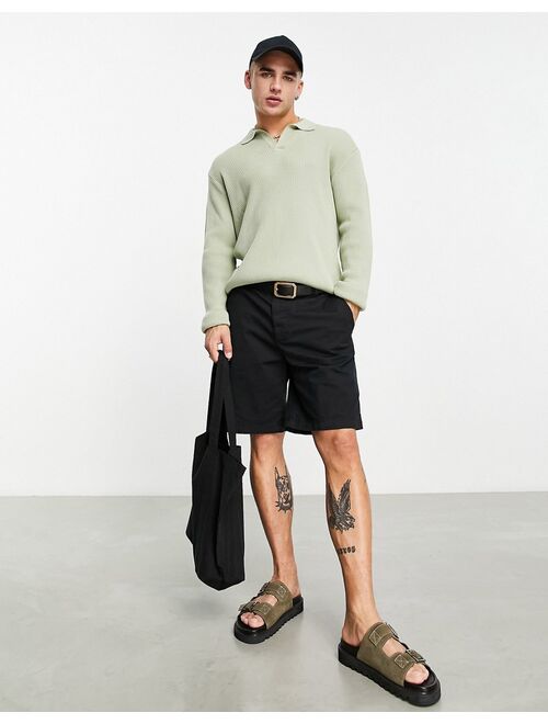 ASOS DESIGN oversized lightweight rib sweater with notch neck in sage green