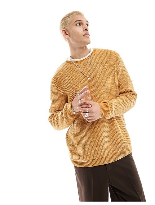 ASOS DESIGN relaxed knit chenille crew neck sweater in tan