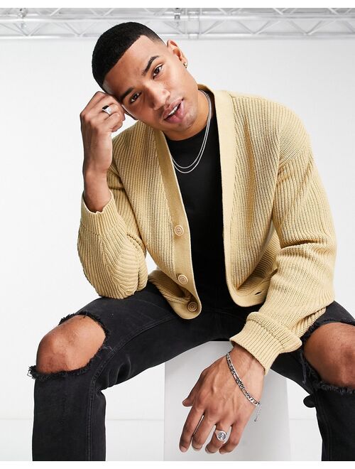 Jack & Jones chunky oversized rib cardigan in beige