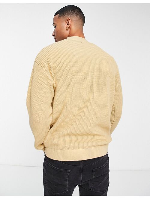 Jack & Jones chunky oversized rib cardigan in beige