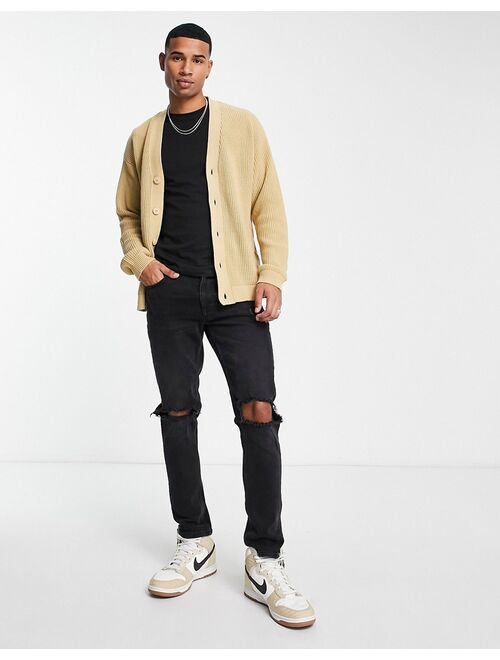 Jack & Jones chunky oversized rib cardigan in beige