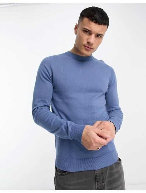 Threadbare cotton crew neck sweater in denim blue