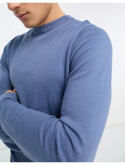 Threadbare cotton crew neck sweater in denim blue