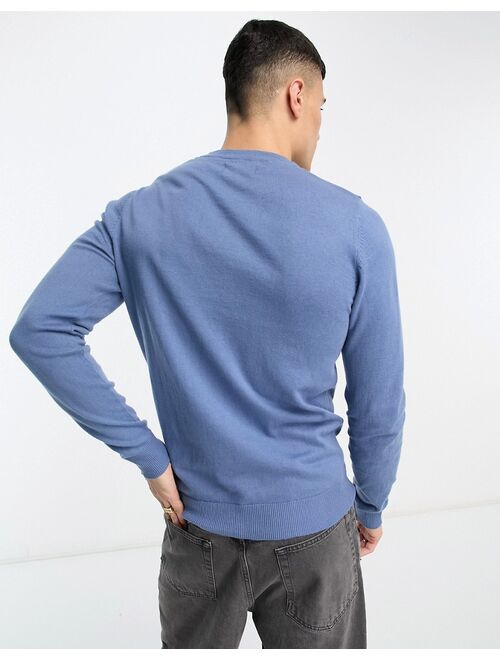 Threadbare cotton crew neck sweater in denim blue