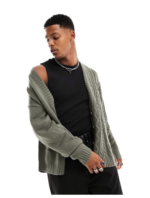 COLLUSION mixed cable knit cardigan in charcoal