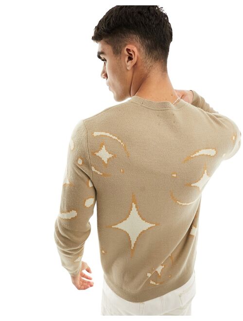 ASOS DESIGN relaxed knitted sweater with beige celestial print