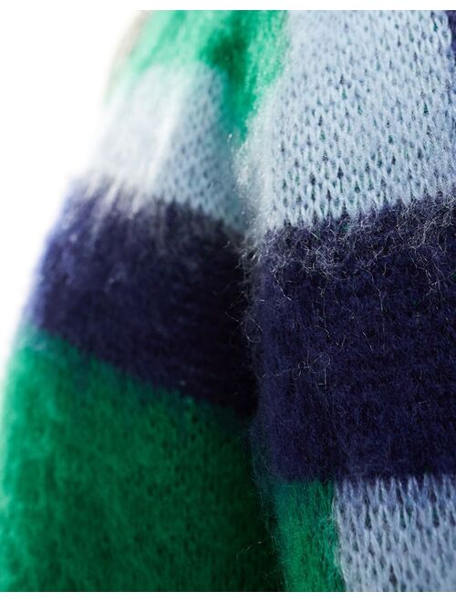 ASOS DESIGN relaxed knit fluffy sweater in green plaid pattern