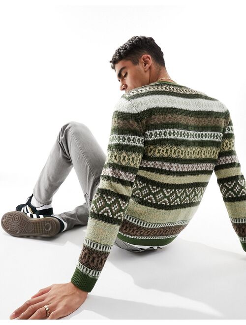 ASOS DESIGN knit sweater with green fairisle print