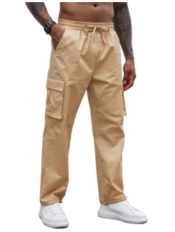 Men's Casual Cargo Pants Cotton Drawstring Athletic Jogger Sweatpants