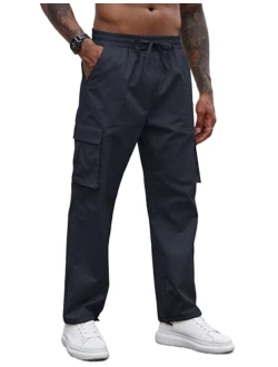 Men's Casual Cargo Pants Cotton Drawstring Athletic Jogger Sweatpants