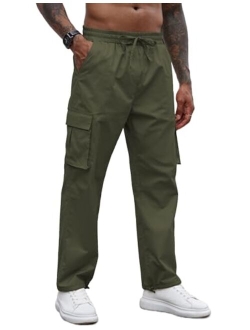 Men's Casual Cargo Pants Cotton Drawstring Athletic Jogger Sweatpants