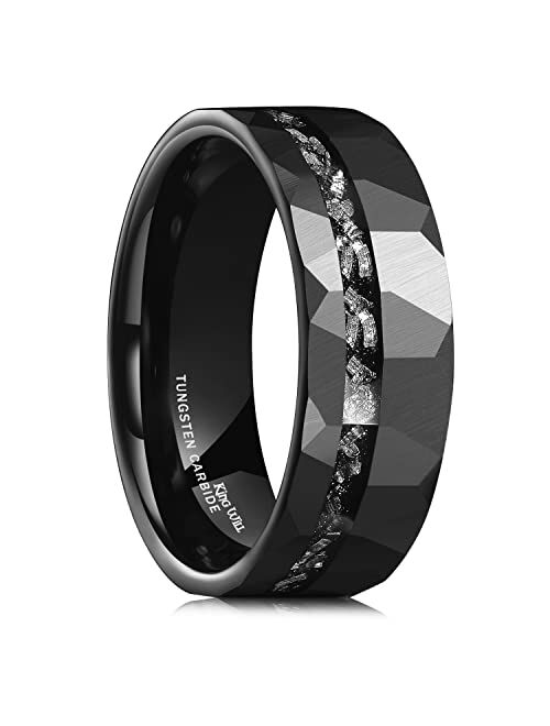 King Will Mens 8mm Gold Black Silver Hammered Tungsten Carbide Wedding Rings Imitated Meteorite Inlay Matte Brushed Tungsten Ring