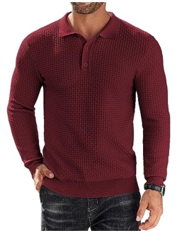 Men's Knit Polo Shirts Long Sleeve Sweater Polo Lightweight Fashion Casual Collared T Shirts