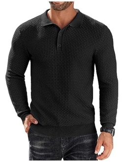 Men's Knit Polo Shirts Long Sleeve Sweater Polo Lightweight Fashion Casual Collared T Shirts