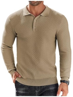 Men's Knit Polo Shirts Long Sleeve Sweater Polo Lightweight Fashion Casual Collared T Shirts