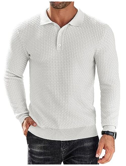 COOFANDY Men's Knit Polo Shirts Long Sleeve Sweater Polo Lightweight Fashion Casual Collared T Shirts