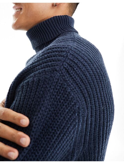 ASOS DESIGN oversized knit fisherman rib roll neck sweater in navy