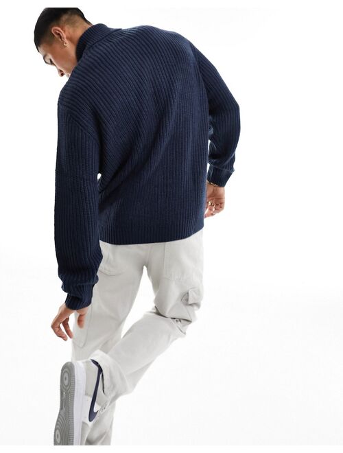 ASOS DESIGN oversized knit fisherman rib roll neck sweater in navy