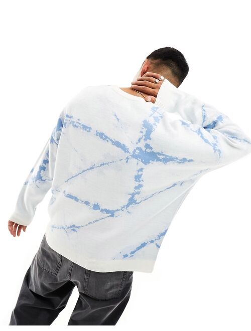 ASOS DESIGN relaxed knit sweater with tie-dye pattern in blue