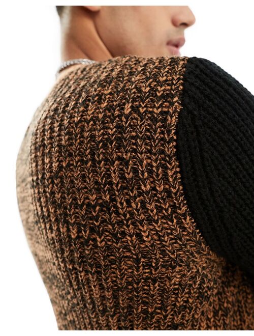 ASOS DESIGN knitted relaxed sweater in brown texture