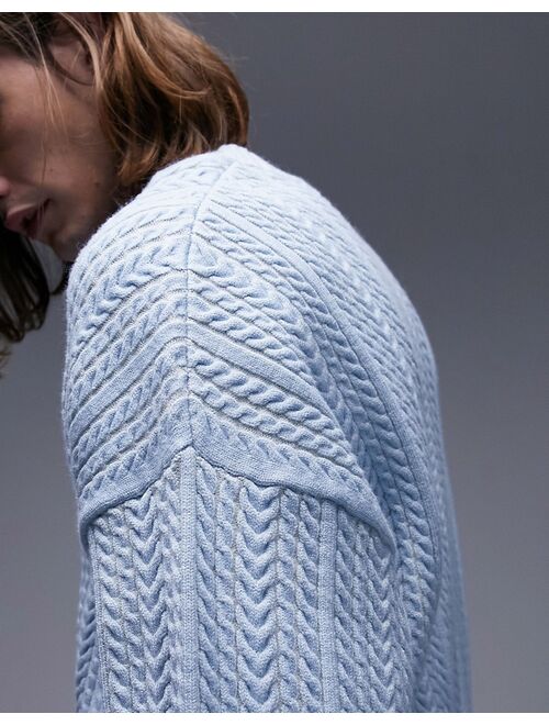 Topman overdye cable sweater in blue