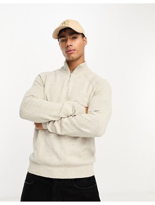 ASOS DESIGN knit midweight cotton 1/4 zip sweater in stone twist