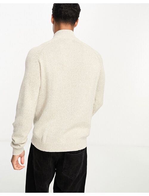 ASOS DESIGN knit midweight cotton 1/4 zip sweater in stone twist