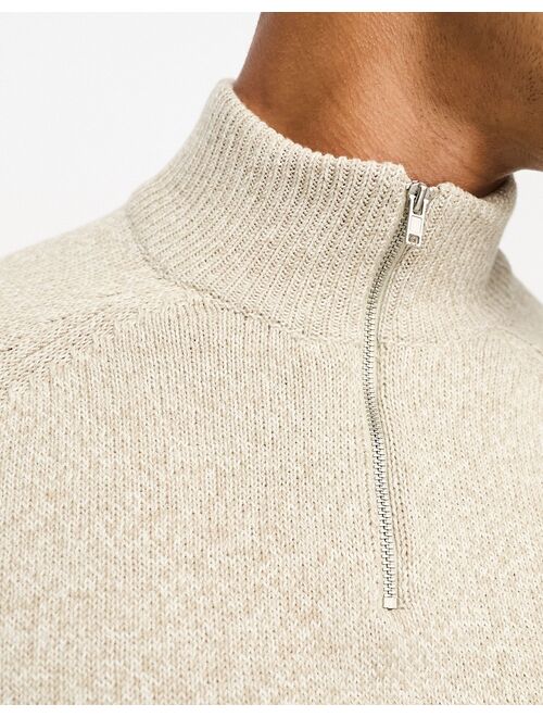 ASOS DESIGN knit midweight cotton 1/4 zip sweater in stone twist