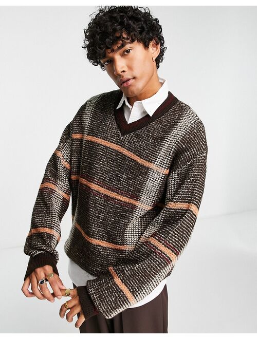 ASOS DESIGN relaxed fit knitted sweater in check print