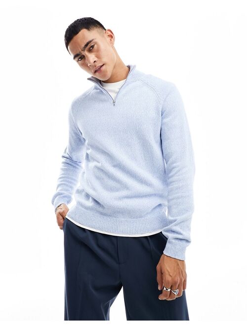 ASOS DESIGN knit midweight cotton 1/4 zip sweater in blue twist