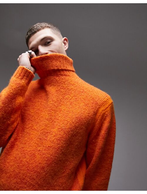 Topman space dye roll neck sweater in orange