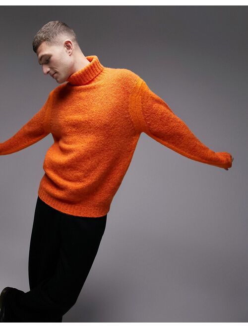 Topman space dye roll neck sweater in orange