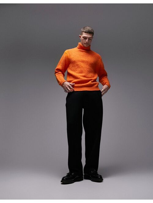 Topman space dye roll neck sweater in orange