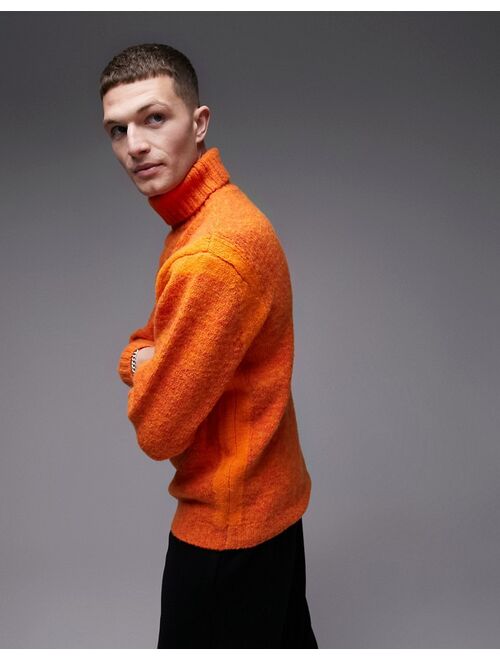 Topman space dye roll neck sweater in orange