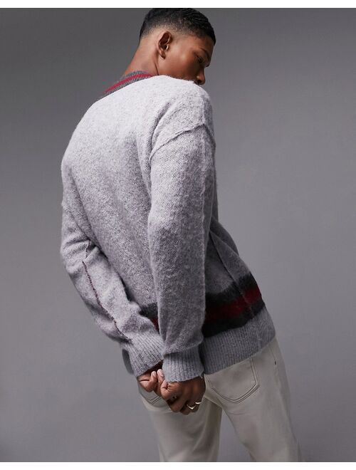 Topman V neck cricket sweater in charcoal