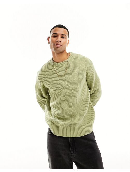 Bershka fisherman crew sweater in green