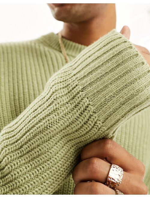 Bershka fisherman crew sweater in green