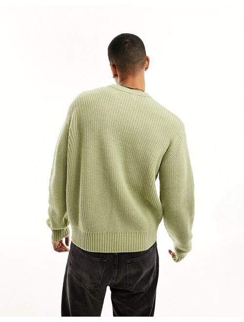 Bershka fisherman crew sweater in green