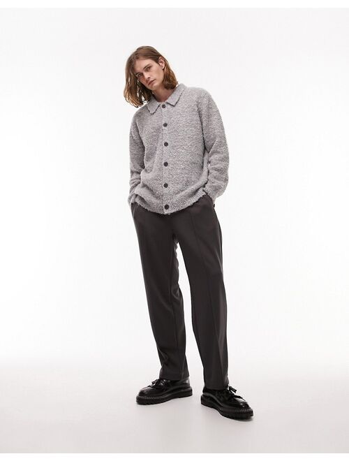 Topman boucle button up knitwear in gray