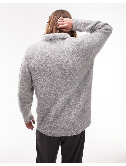 Topman boucle button up knitwear in gray