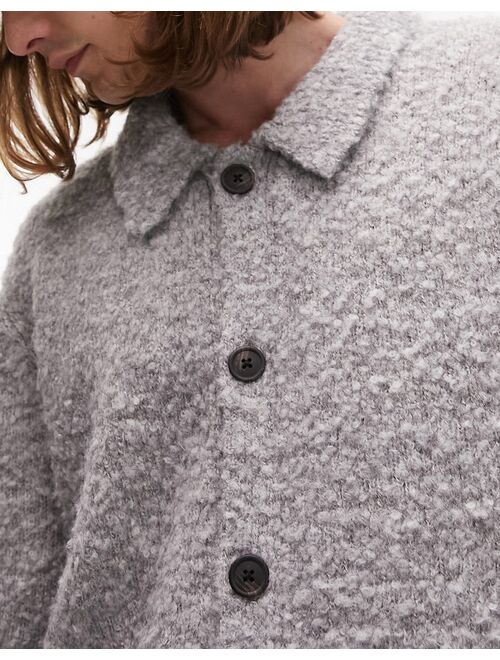 Topman boucle button up knitwear in gray